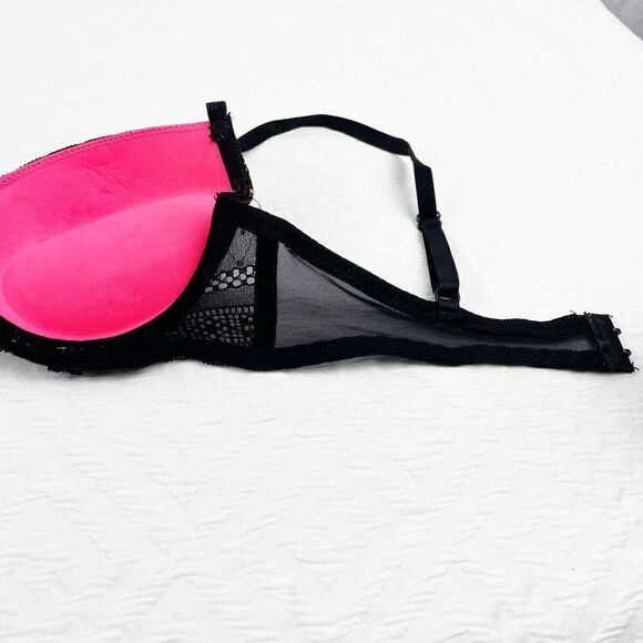 BUY 1 GET 1 FREE Jezebel 34b hot pink black lace mesh bra lingerie - Picture 7 of 12